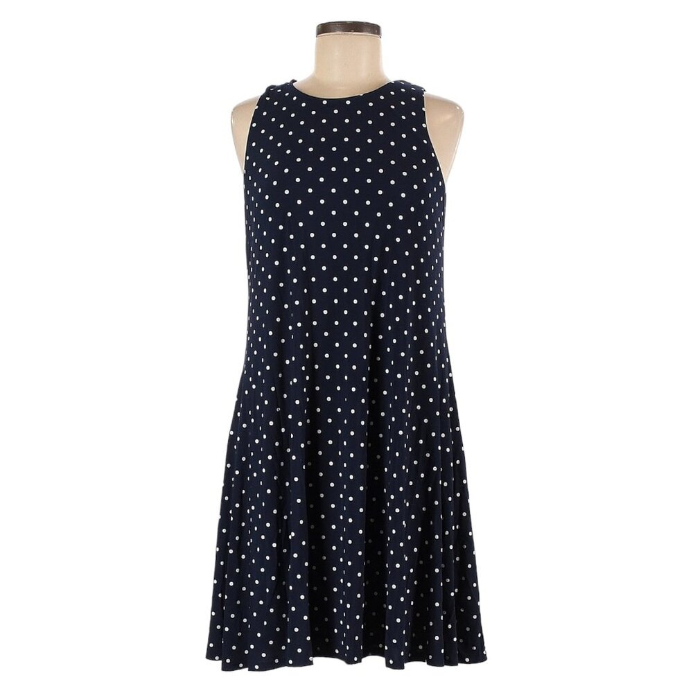 Anne Klein Navy Blue Polka Dot Dress - Classic Sleeveless Midi - Size 6